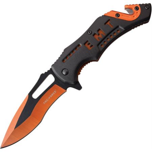 Tac Force 976EM EMT Linerlock A/O Two-Tone Finish Knife with Black and Orange Anodized Aluminum Handle
