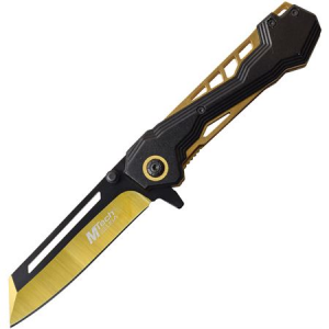 MTech A1057GD Linerlock A/O Gold Knife with Black Anodized Aluminum Handle