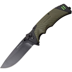 Tac Force Knives 979GN Linerlock A/O Drop Point Blade Knife with Black and Green Rubber Handle