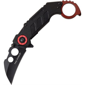 Tac Force 982RD Linerlock A/O Wharncliffe Blade Knife with Black anodized aluminum and Red liners handle