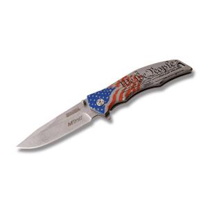 Master Cutlery MTech USA We the People Assisted Opening Framelock with Stonewashed Aluminum Handles and Stainless Steel Clip Point Plain Edge Blades Model MXA-849SW