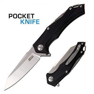 MTech Evolution - Manual Folding Knife - Satin Finish Reverse Tanto Blade with Black G10 Handle, Ball Bearing Pivot, Pocket Clip, and Carrying Case