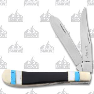 Elk Ridge Mother of Pearl Turquoise Jet Black Trapper Mother of Pearl Black Bone Handle 3Cr13 Stainless Steel Blades