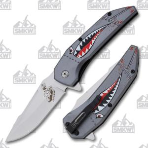 MTech Grey Lady Luck Bomber Assisted Folder 3Cr13 Stainless Steel Blade Aluminum Handle Gray Aluminum Handle