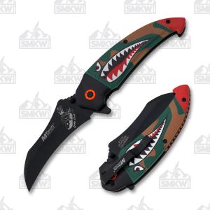 MTech USA Bomber Spring Assisted Knife Black Stainless Steel Blade Green Aluminum Handle