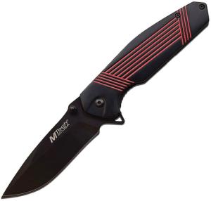 Mtech Stripe Framelock A/O Folding Knife, 3.5 black finish 3Cr13 stainless blade, Black and red anodized aluminum handle, MT-A1137BRD