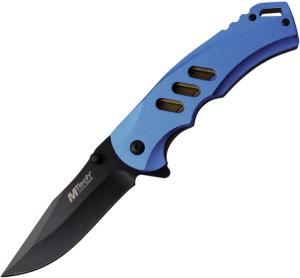 Mtech Linerlock A/O Folding Knife, 3.5 black finish 3Cr13 stainless blade, Blue anodized aluminum handle, MT-A1162BL