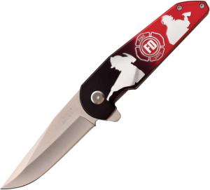 Mtech Fire Linerlock A/O Folding Knife, 3.25 satin finish 3Cr13 stainless blade, Black and red anodized aluminum handle, MT-A1184FD