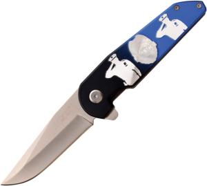 Mtech Police Linerlock A/O Folding Knife, 3.25 satin finish 3Cr13 stainless blade, Black and blue aluminum handle, MT-A1184PD