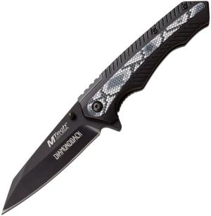 Mtech Snake Linerlock A/O Folding Knife, 3.5 black finish 3Cr13 stainless blade, Gray artwork, Black anodized aluminum handle, MT-A1112GY