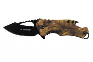 Sarge Fuse Folding Knife Camo - 2.375&quot; Plain Black Clip Point Blade with Bottle Opener