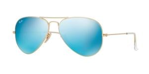 Ray-Ban Aviator Large Metal RB3025 Sunglasses, Matte Gold Frame, Crystal Green Mirror Multil. Blue Lenses, RB3025 112/17-62