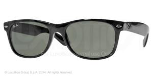 Ray-Ban RB2132F New Wayfarer Sunglasses, Black Frame, Crystal Green Lenses, 901L-55