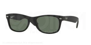Ray-Ban RB2132 New Wayfarer Sunglasses, Rubber Black Frame, Polar Green Lenses, 622/58-52
