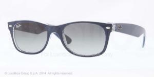 Ray-Ban RB2132 New Wayfarer Sunglasses, Top Matte Blue On Trasparent Frame, Grey Gradient Lenses, 605371-55
