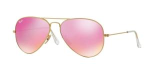 Ray-Ban Aviator Large Metal RB3025 Sunglasses, Matte Gold Frame, Green Mirror Fuxia Lenses, RB3025 112/4T-58