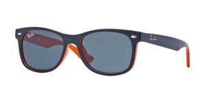 Ray-Ban RJ9052S New Wayfarer Sunglasses - Kid's, 178/80-48 - Top Blue On Orange Frame, Blue Lenses