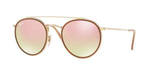 Ray-Ban RB3647N Round Double Bridge Sunglasses, Gold Frame, Gradient Brown Mirror Pink Lenses, 001/7O-51