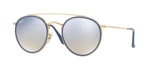 Ray-Ban RB3647N Round Double Bridge Sunglasses, Gold Frame, Gradient Brown Mirror Silver Lenses, 001/9U-51