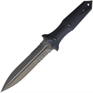 Bastinelli 214S Grozo Fixed Serrated Spear Point Blade Knife with Black G10 Handle