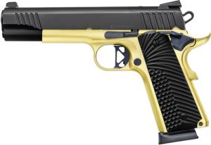 Chiappa Firearms CHIAPPA 1911 SUPERIOR GRADE PISTOL 45 AUTO 5IN BARREL 8RD BLACK GOLD COMBAT HAMMER/TRIGGER FIBER OPTIC SIGHTS WITH RMR & RMSC ADAPTERS G10 GRIPS 2-8 RD MAG 440.236