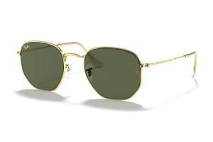 RAY BAN Hexagonal Sunglasses with Polished Gold Frame and Classic G-15 Lenses