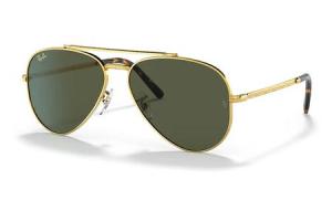 RAY BAN New Aviator Sunglasses with Legend Gold Frame and Green Lenses