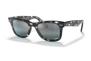 RAY BAN Original Wayfarer Chromance Sunglasses with Gray Havana Frame and Polarized Clear Gradient Dark Blue Lenses
