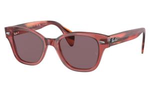 Ray-Ban RB0880S Sunglasses, Transparent Pink Frame, Dark Violet Polarized Lens, 52, RB0880S-6639AF-52
