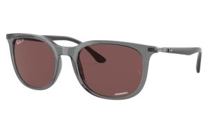 Ray-Ban RB4386 Sunglasses, Transparent Grey Frame, Polarized Dark Violet Lens, 54, RB4386-6650AF-54