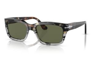 PERSOL PO3301S Sunglasses with Brown Cut Grey Tortoise Frame and Polarized Green Lenses