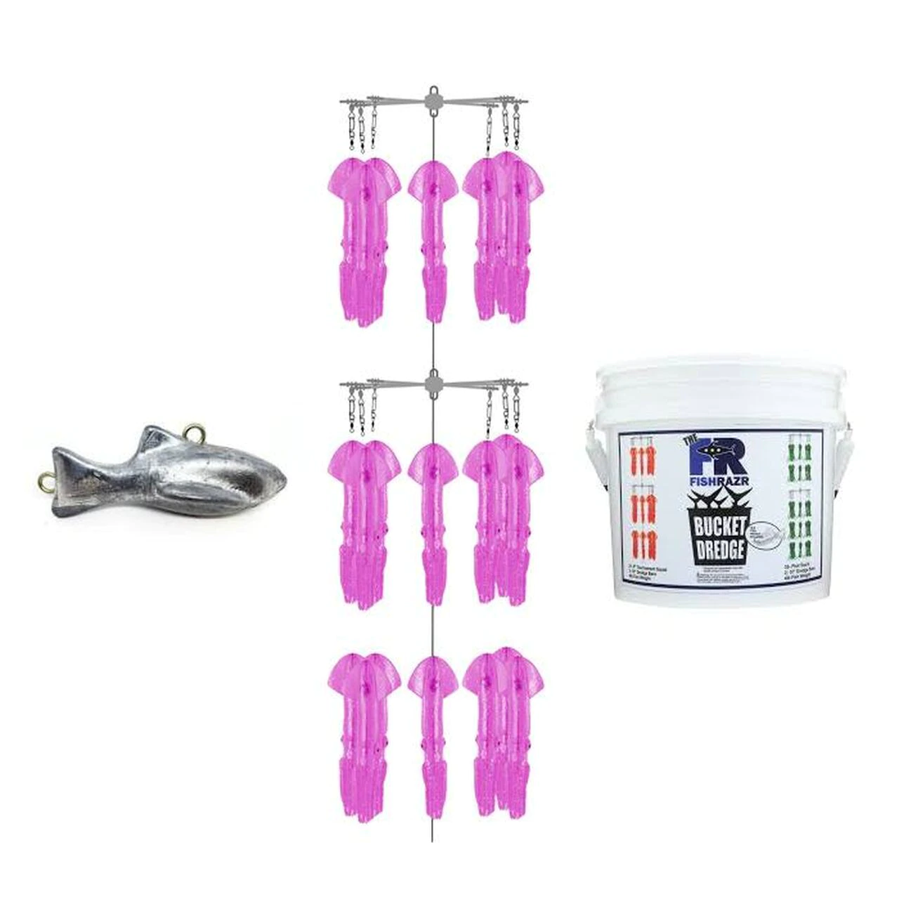 Fish Razr Bucket Dredge with Squids and Weight Pink