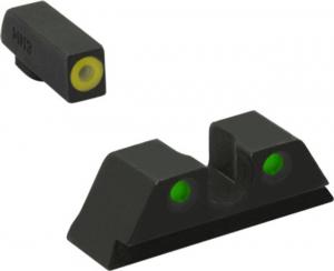 Meprolight Highly Visible Day/Night Self-illuminated Sight Fixed Set, 9mm/357SIG/P226, Front Green, Rear Green, Yellow Notch, 0401103121