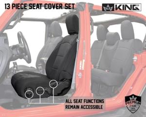 King 4WD Seat Covers, Jeep Wrangler Unlimited JL 4 Door 2018 - 2019, Neoprene, Black/Black, 11010801