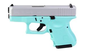 Glock 26, Semi-automatic, Striker Fired, Sub-Compact, 9MM, 3.43 in, Robins Egg Blue, Silver, 10 Rounds, 2 Mags, Fixed Sights, Polymer, Matte PI2650204-REBCS