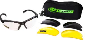 SSP Eyewear Denial Bifocal Shooting Glasses w/ 2.25 Magnification Kit, Black Frame, Amber, Clear And Smoked Lenses, DENIAL 225 KIT