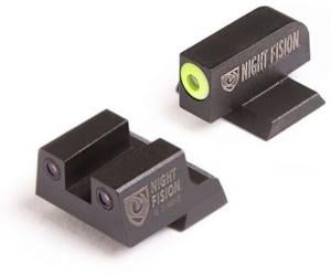 Night Fision Perfect Dot Night Sight Set w/Front, Square Rear, Yellow Front w/Green Tritium, Black Rear w/Green T, Fits Canik TP9SF ELITE/TP9SF/TP9SA, CNK-027-003-YGZG