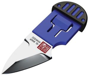 Al Mar Knives Stinger Keyring Knife Blue, 1.25 satin finish D2 tool steel blade, Blue polymer handle with black TPR overmold, AMK1001BKBL-BL