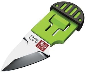 Al Mar Knives Stinger Keyring Knife Green, 1.25 satin finish D2 tool steel blade, Green polymer handle with black TPR overmold, AMK1001BKG-BL