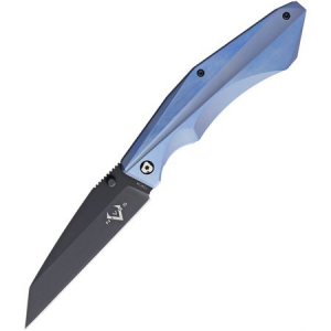 V NIVES 30077 Sportster Framelock Black Finish Knife with Blue Sculpted Titanium Handle