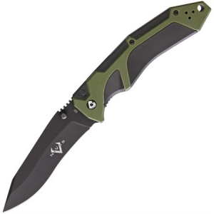 V NIVES 30176 Fractal Linerlock A/O Black Finish D2 Tool Steel Knife with Green G10 Handle