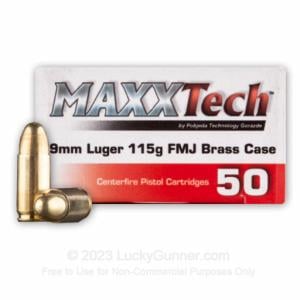 9mm - 115 Grain FMJ - MAXXTech Brass - 500 Rounds