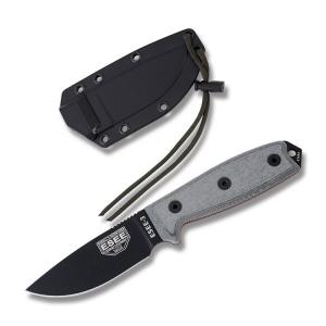 ESEE Knives ESEE-3 with Black Micarta Handles and Black Coated 1095 Carbon Steel 3.88" Drop Point Plain Edge Blade and Black Molded Sheath Model ESEE-3P-B