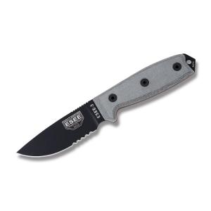 ESEE Knives ESEE-3 with Black Micarta Handles and Black Coated 1095 Carbon Steel 3.88" Drop Point Partially Serrated Edge Blade Model ESEE-3S-KO