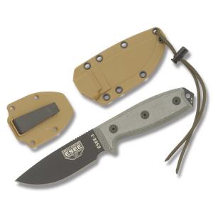ESEE Knives ESEE-3 Micarta Handle with Black Coated 1095 Carbon Steel 3.88” Drop Point Plain Edge Blade and Brown Molded Sheath Model ESEE-3P
