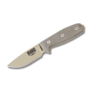 ESEE Knives ESEE-3 Fixed Blade with Desert Tan Micarta Handle and Desert Tan Textured Powder Coat 1095 Carbon Steel 3.875" Partially Serrated Drop Point Blade No Sheath Model ESEE-3S-KO-DT