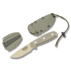 ESEE Knives ESEE-3 Tan Micarta Handle with Tan Coated 1095 Carbon Steel 3.88” Drop Point Partly Serrated Edge Blade and OD Green Molded Sheath Model ESEE-3S-DT