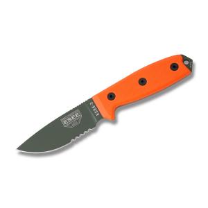 ESEE Knives ESEE-3 Fixed Blade with Orange Micarta Handles and OD Green Textured Powder Coated 1095 Carbon Steel 3.875" Drop Point Partially Serrated Edge Blades Model ESEE-3S-KO-OD