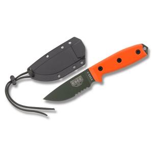 ESEE Knives ESEE-3 Orange Micarta Handle with Black Coated 1095 Carbon Steel 3.88” Drop Point Partly Serrated Edge Blade and Black Molded Sheath Model ESEE-3S-OD