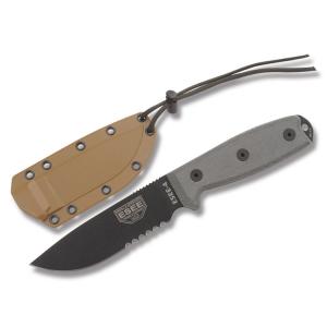 ESEE Knives ESEE-4 Micarta Handle with Black Coated 1095 Carbon Steel 4.50" Drop Point Partly Serrated Edge Blade and Brown Molded Sheath Model ESEE-4S